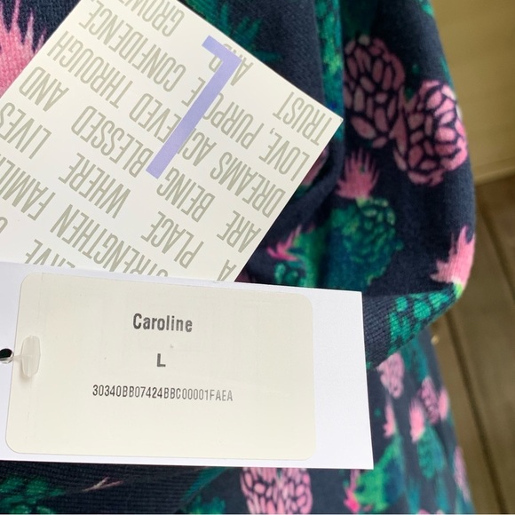 NWT LuLaRoe Caroline Sz Large  Cardigan Open Sweater Duster Blue Cactus Print - Picture 5 of 8